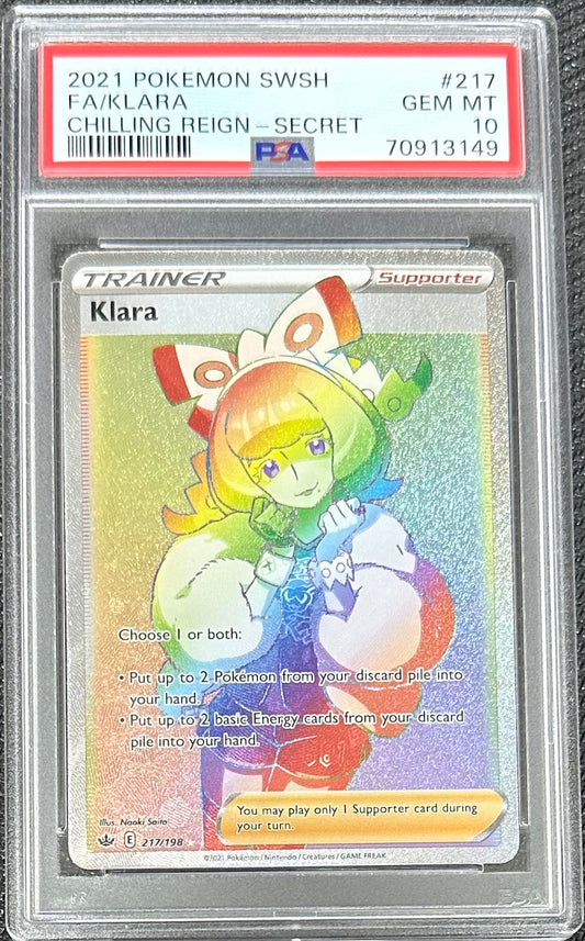 2021 Pokémon Chilling Reign Klara Secret Rare #217 PSA 10