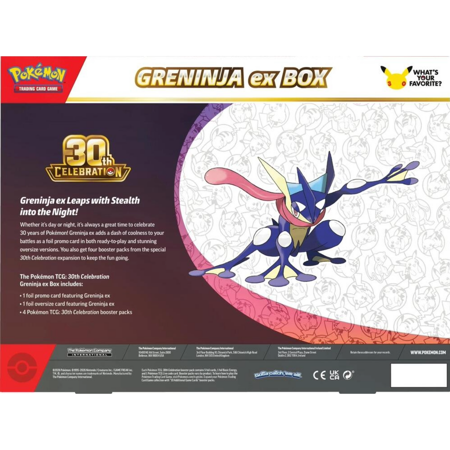 PRE-ORDER LIMIT 1: Pokemon Mega Evolutions 30th Celebration Greninja ex Box