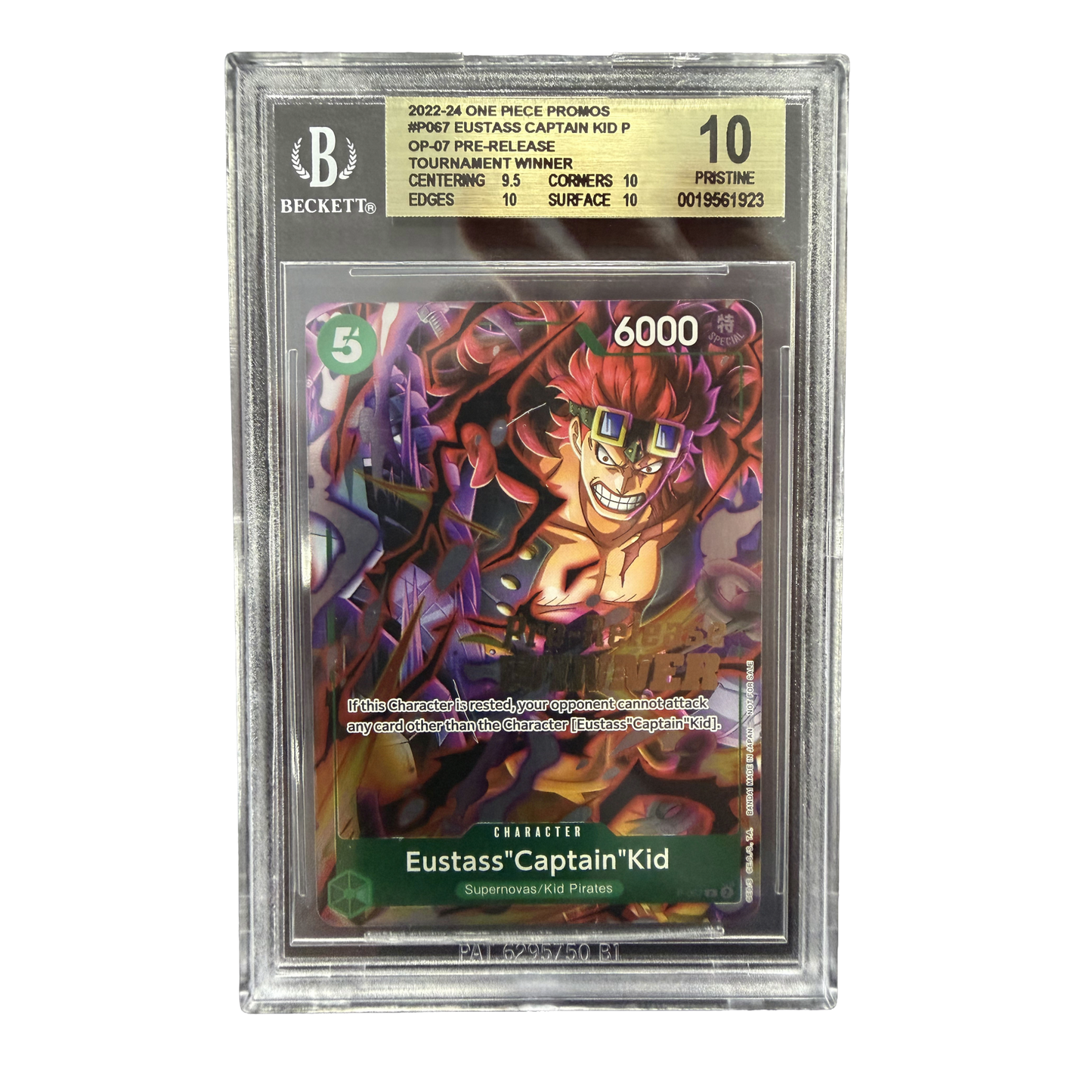 BGS Pristine 10 One Piece Eustass"Captain"Kid OP-07 Pre-Release Winner