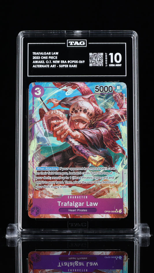 TAG Gem Mint 10 (969) 2023 One Piece Trafalgar Law Alternate Art OP05-069 Rank #1!