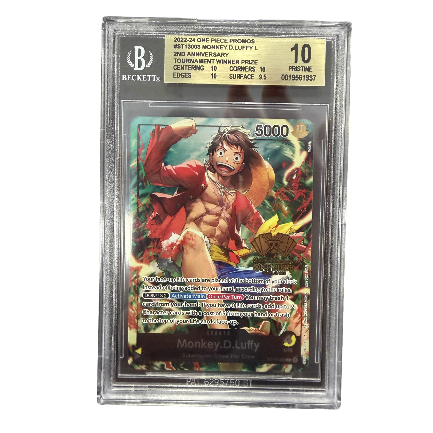BGS Pristine 10 One Piece Monkey.D.Luffy 2nd Anniversary Tournament Winner