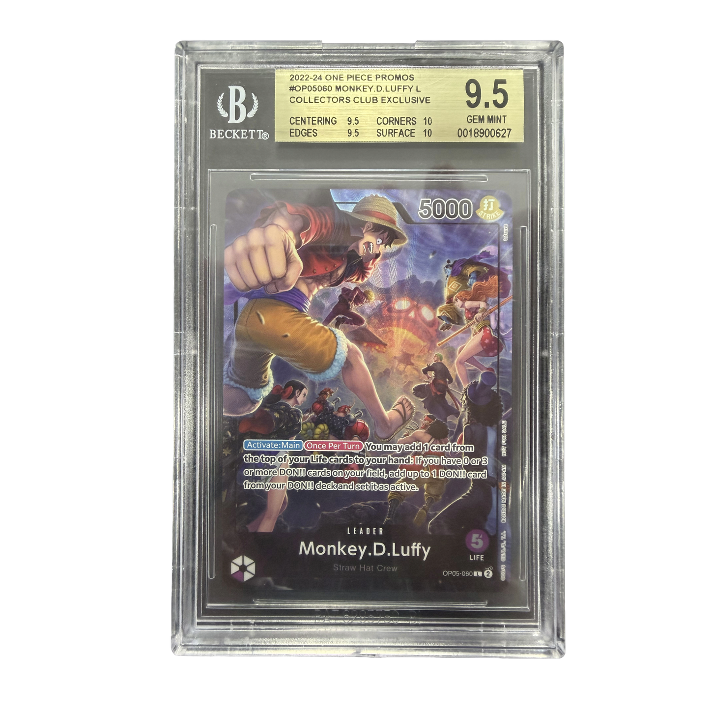BGS Gem Mint 9.5 One Piece Monkey.D.Luffy PSA Collectors Club Exclusive