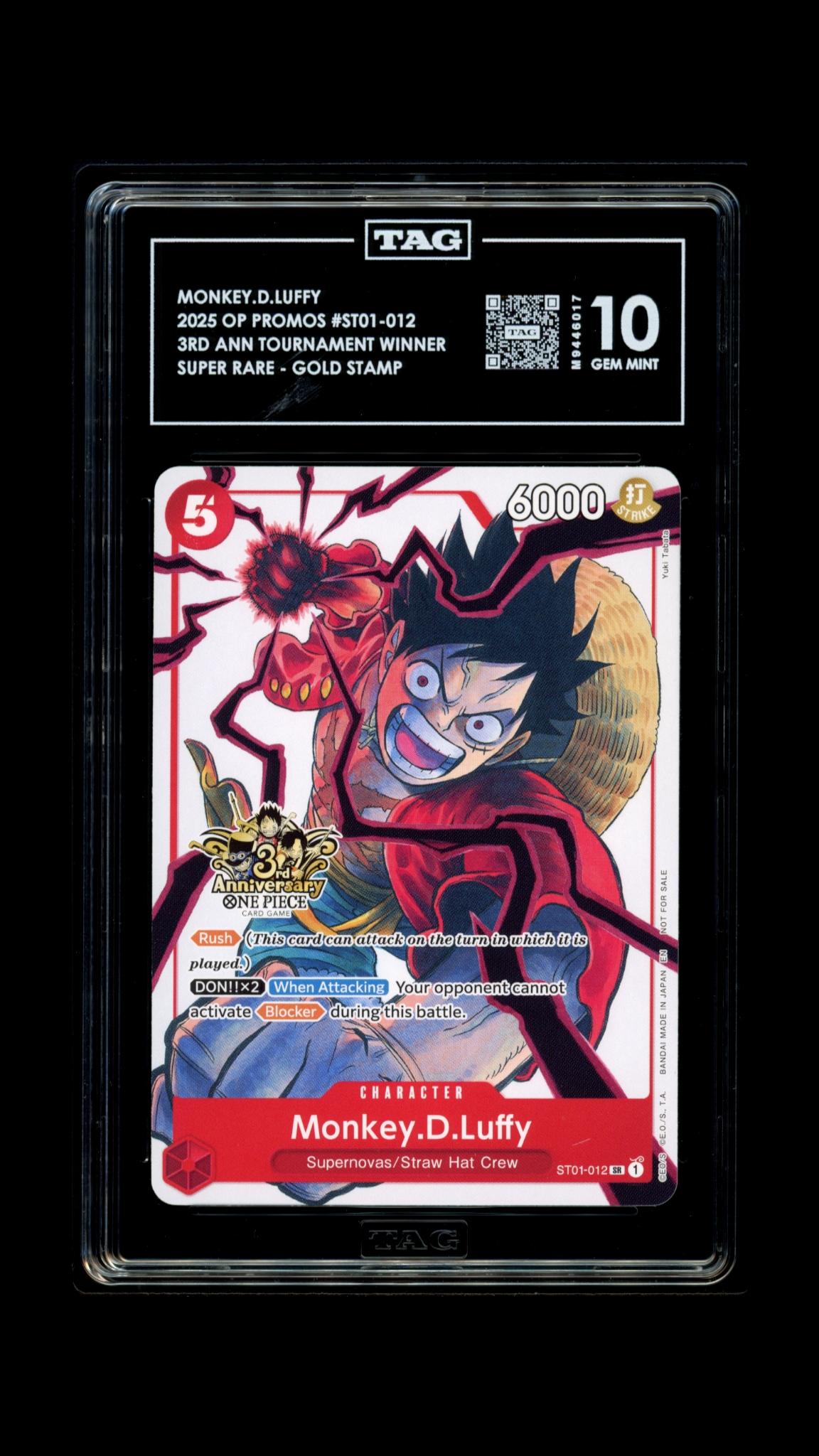 2025 One Piece 3rd Anniversary Promo Monkey.D.Luffy TAG Gem Mint 10 Slab Error!
