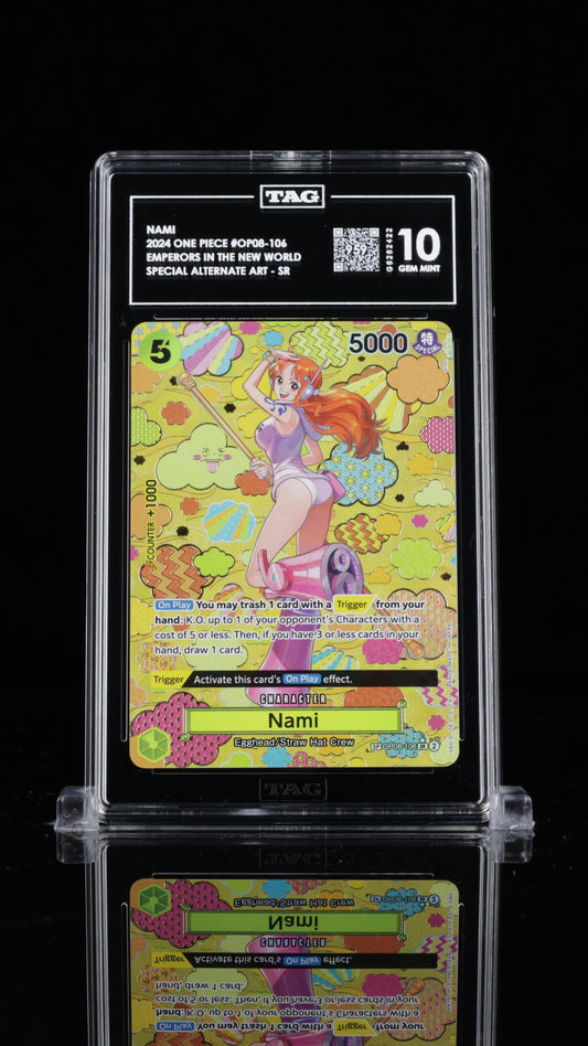 TAG Gem Mint 10 (959) 2024 One Piece Nami Special Alternate Art OP08-106