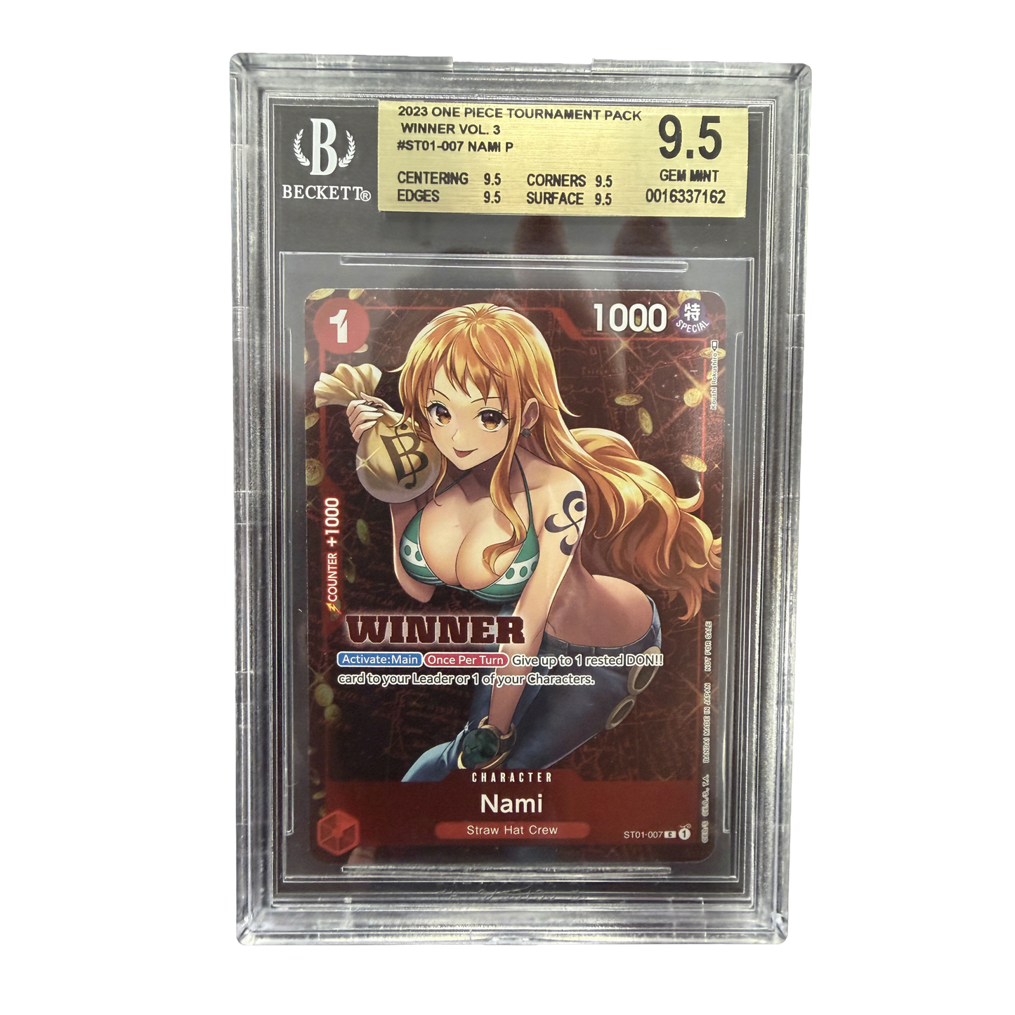 BGS Gem Mint  Quad 9.5 One Piece Nami Winner ST01-007