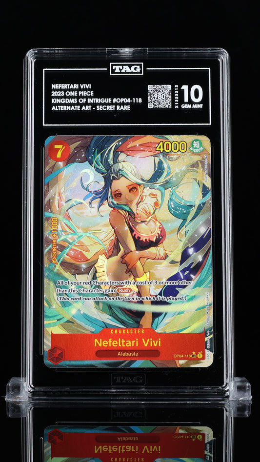 TAG Gem Mint 10 (980) 2023 One Piece Nefeltari Vivi Alternate Art OP04-118 Rank #1 1st Graded (Slab Error)